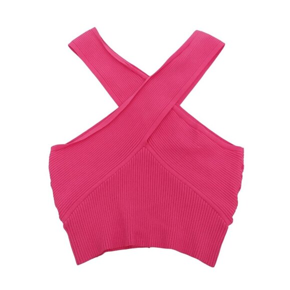 House Of Harlow 1960 Womens Pink Ribbed Knit Crisscross Back Crop Top Medium. - Picture 1 of 7